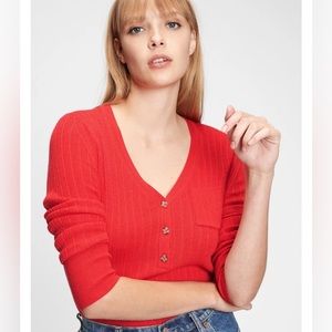 GAP Red Cropped Henley Sweater